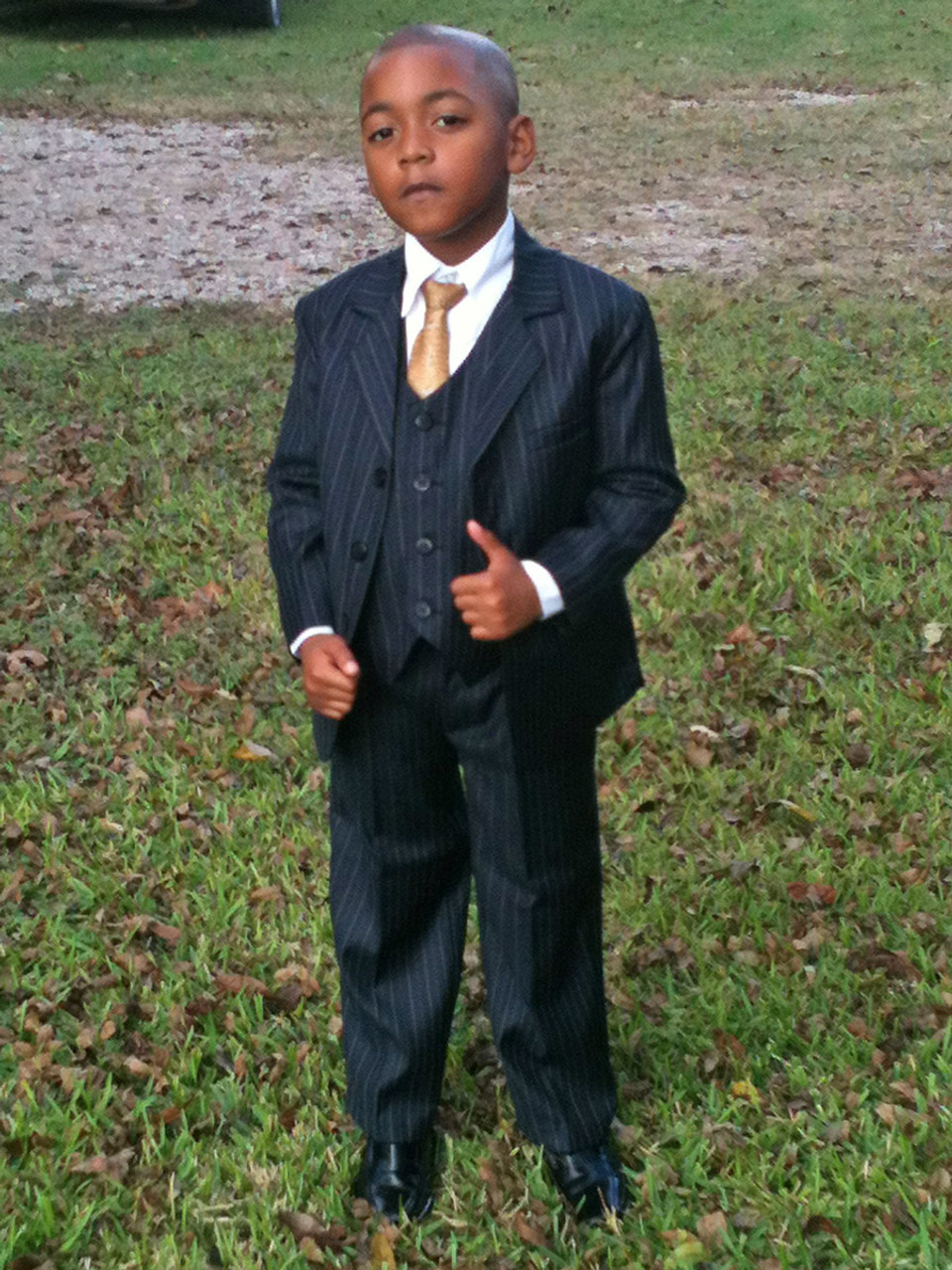 Black w/ Gold Boys Pin-Striped Suit - 5 ...